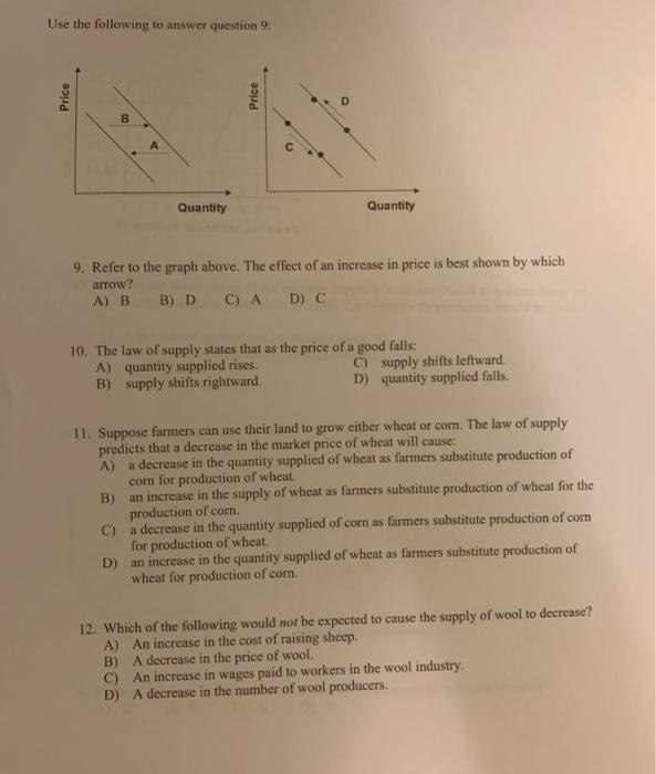 Solved Use the following to answer question 9: B Quantity | Chegg.com