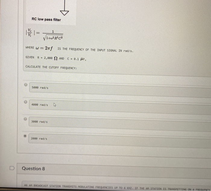 Solved RC low pass filter I V1+WRC WHERE W= 2nf IS THE | Chegg.com