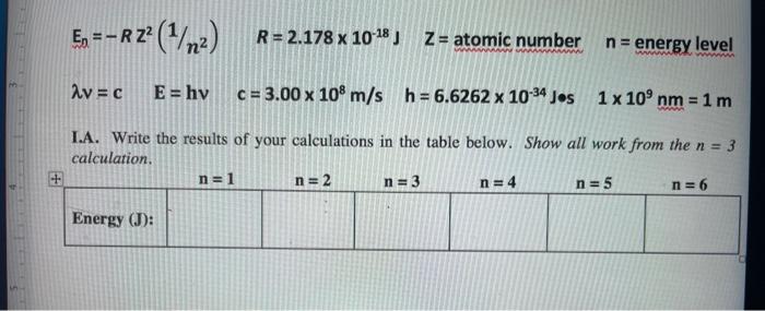 Solved Eq R2 1 N2 R 2 178 X 10 28 Z Atomic Number N Chegg Com