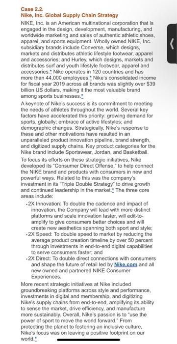 Solved Case 2.2. Nike, Inc. Global Supply Chain Strategy