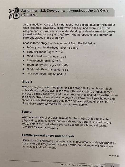 Solved Assignment 3.2: Development throughout the Life Cycle | Chegg.com