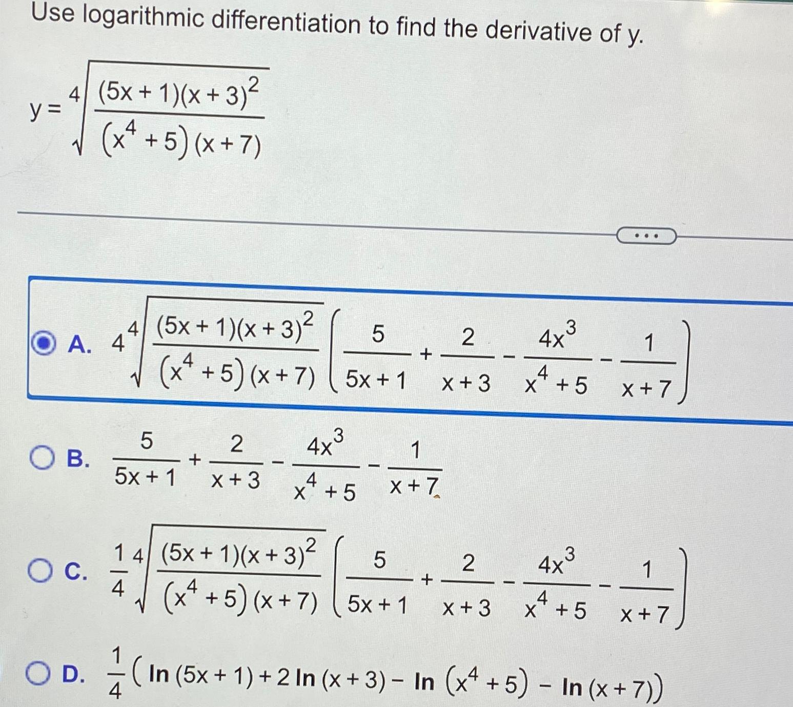Solved Use logarithmic differentiation to find the | Chegg.com
