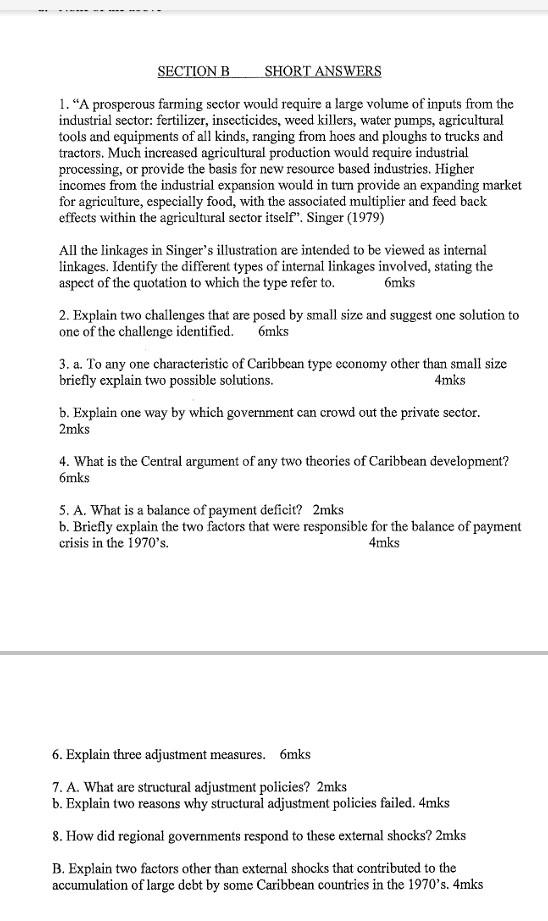 Solved SECTION B SHORT ANSWERS 1. “A Prosperous Farming | Chegg.com