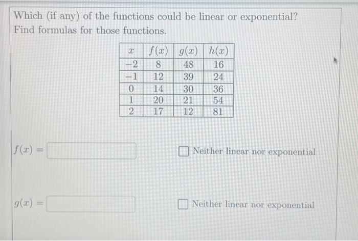 Solved Which (if any) of the functions could be linear or | Chegg.com