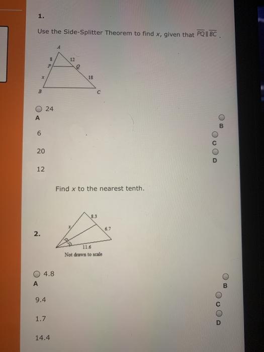 Solved 1. Use the sideSplitter Theorem to find x, given
