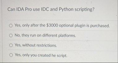 Solved Can IDA Pro use IDC and Python scripting?\geoquad | Chegg.com