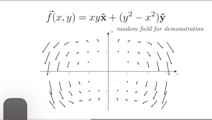 \( \vec{f}(x, y)=x y \hat{\mathbf{x}}+\left(y^{2}-x^{2}\right) \hat{\mathbf{y}} \)