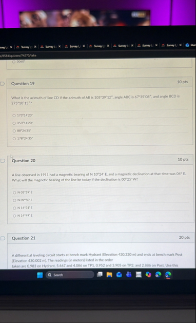 Solved /300010 ptsQuestion 19What is the azimuth of line CD | Chegg.com