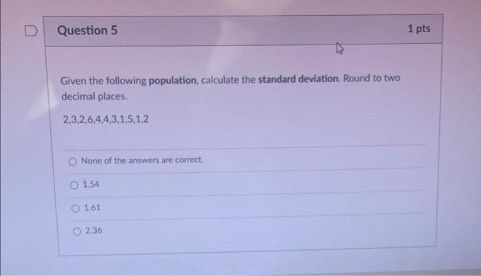 Solved Given The Following Data Set Calculate The Standard Chegg Com