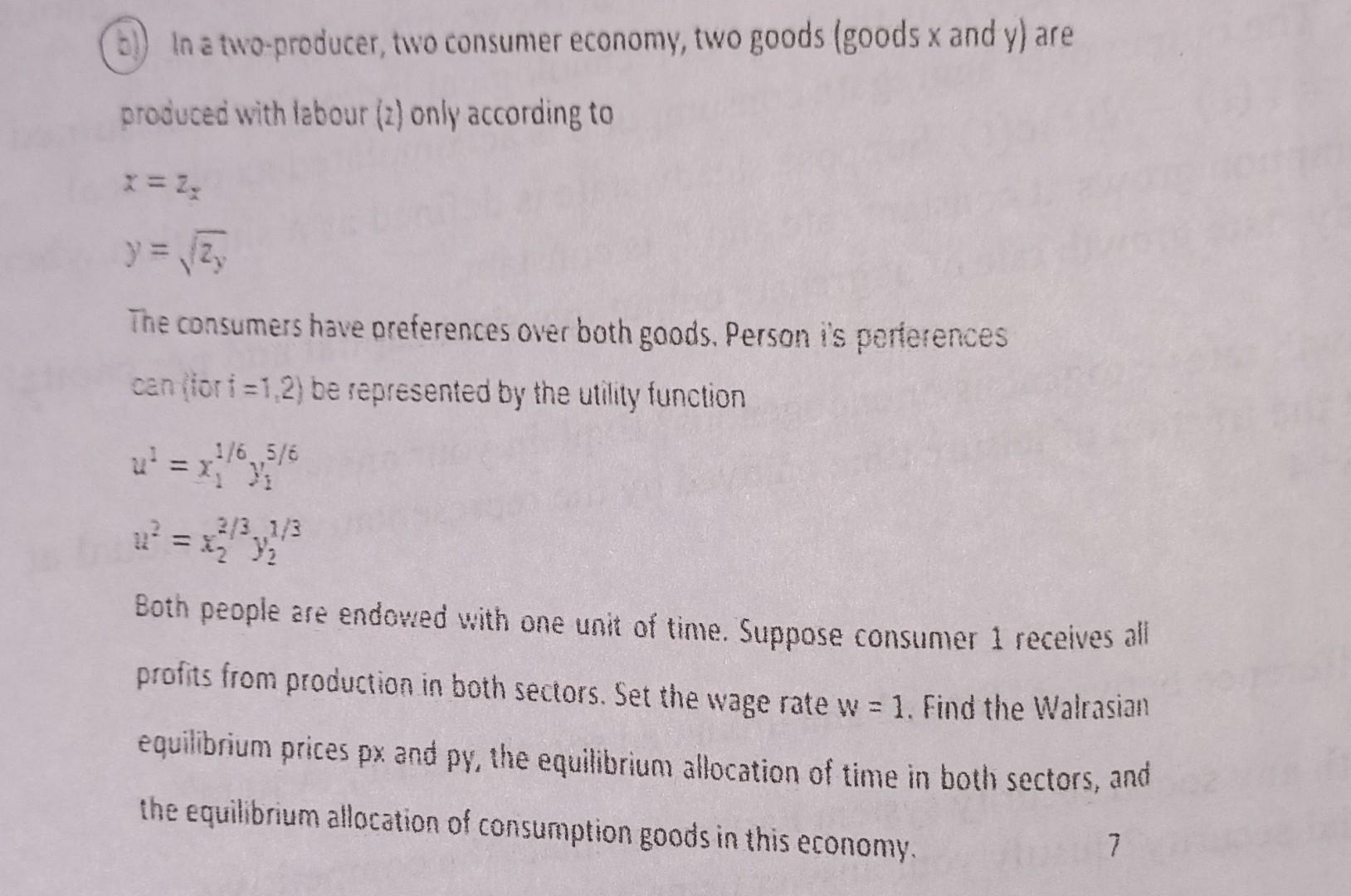 Solved (b1) In A Two-producer, Two Consumer Economy, Two | Chegg.com