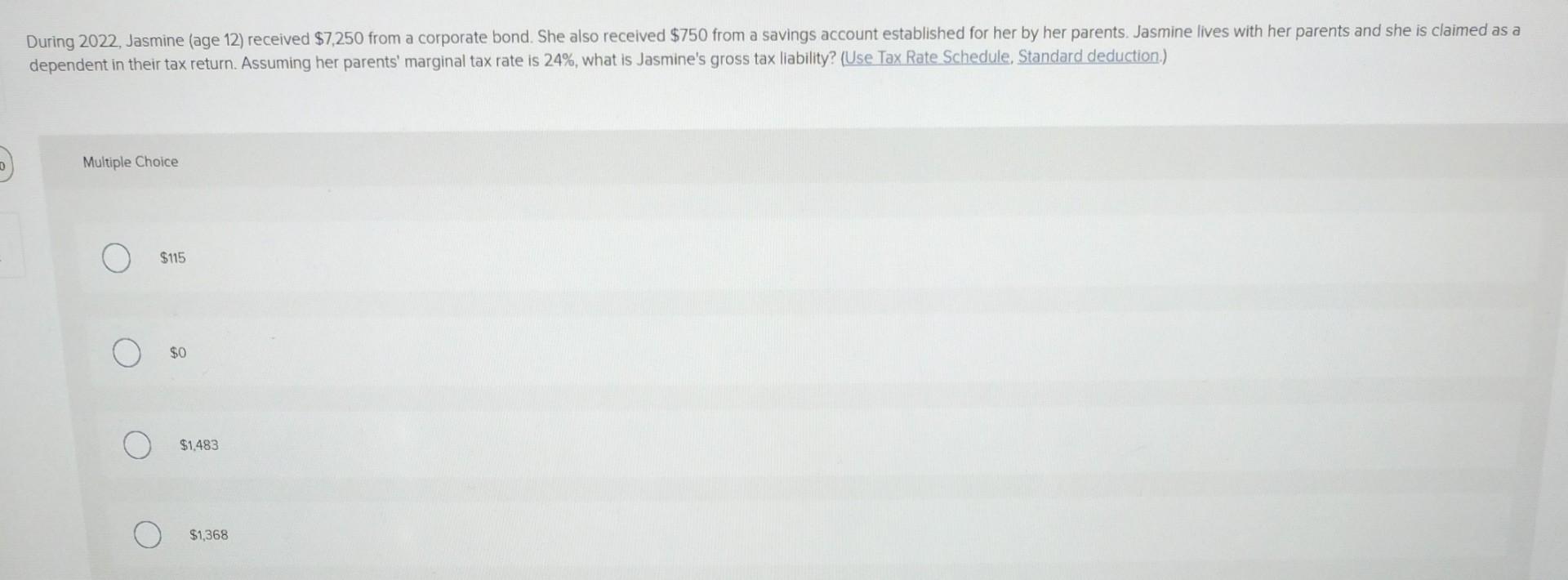 Solved During 2022, Jasmine (age 12) received $7,250 from a | Chegg.com