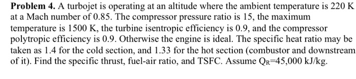Solved Problem 4. A turbojet is operating at an altitude | Chegg.com