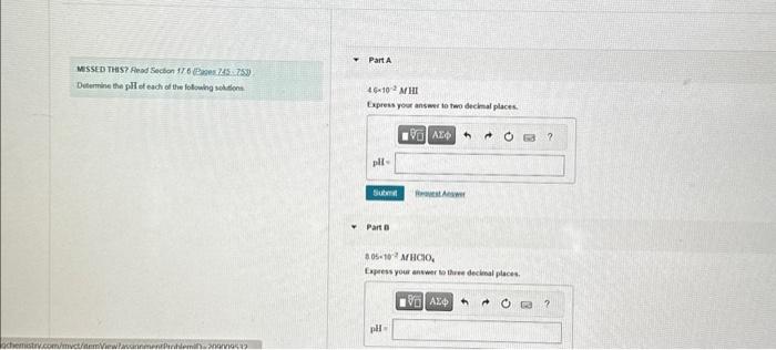 Solved Part A Determine the pHI ef each of the fotswhg | Chegg.com