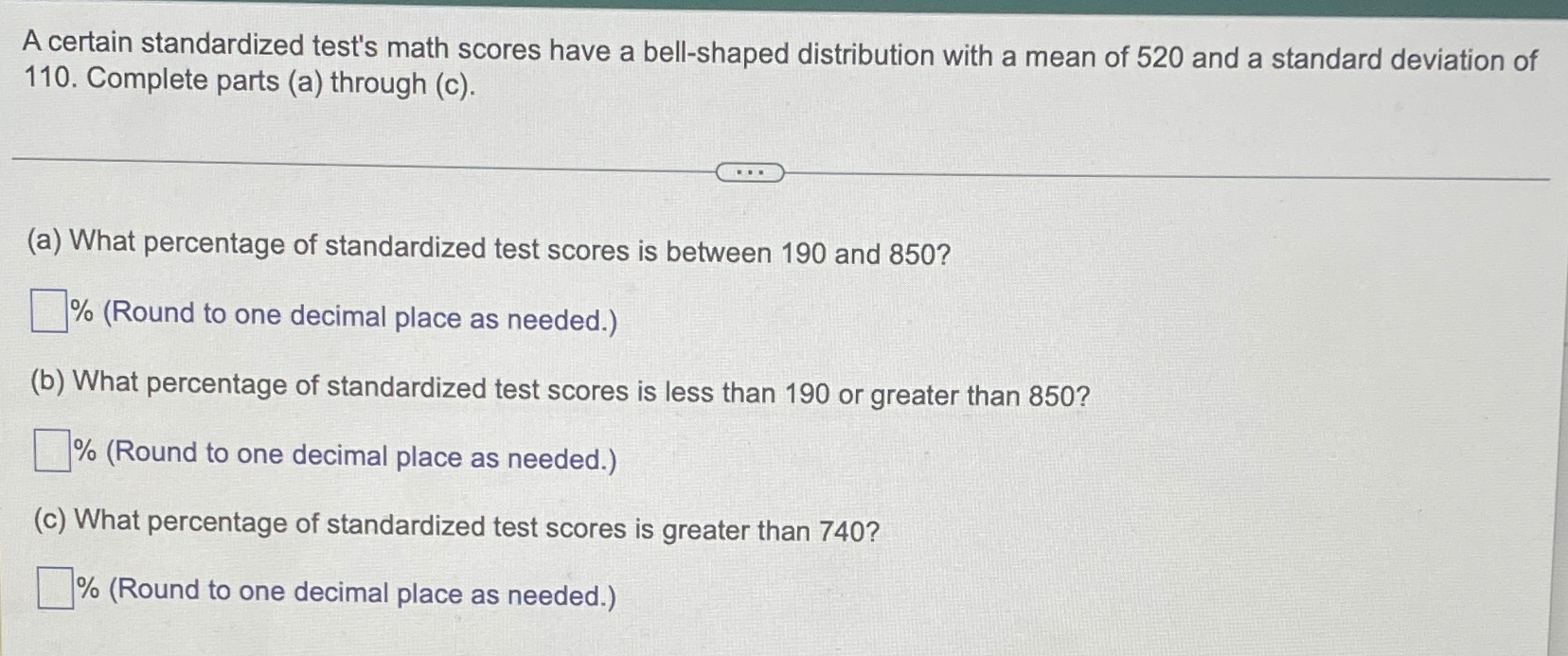 Solved A Certain Standardized Test's Math Scores Have A | Chegg.com