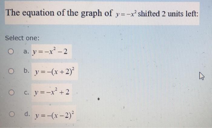 Solved The equation of the graph of y=-x shifted 2 units | Chegg.com