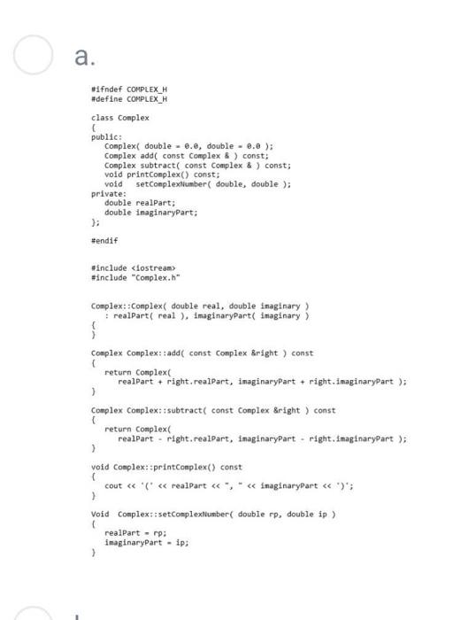 Solved Create a class called Complex for performing | Chegg.com