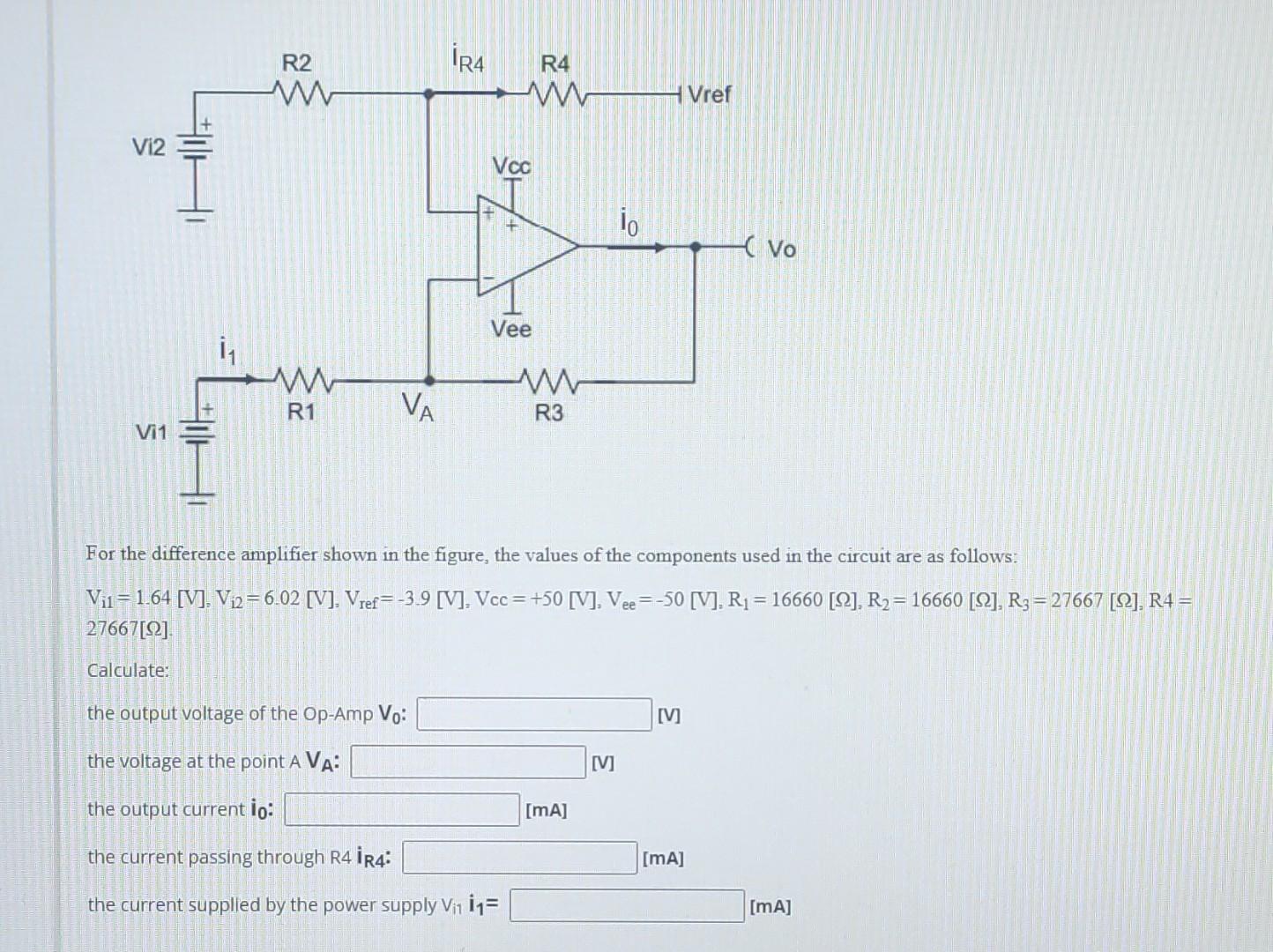 Solved For the difference amplifier shown in the figure, the | Chegg.com