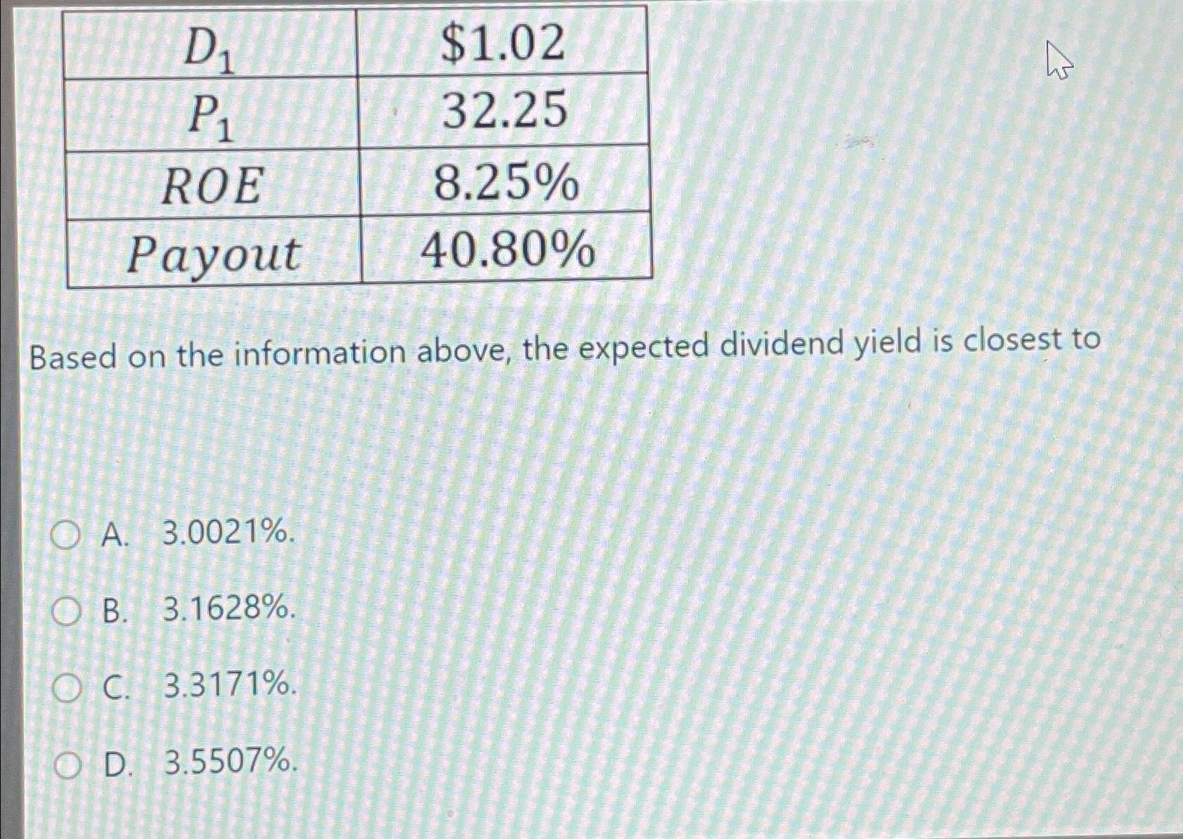 Solved \table[[D1,$1.02 | Chegg.com