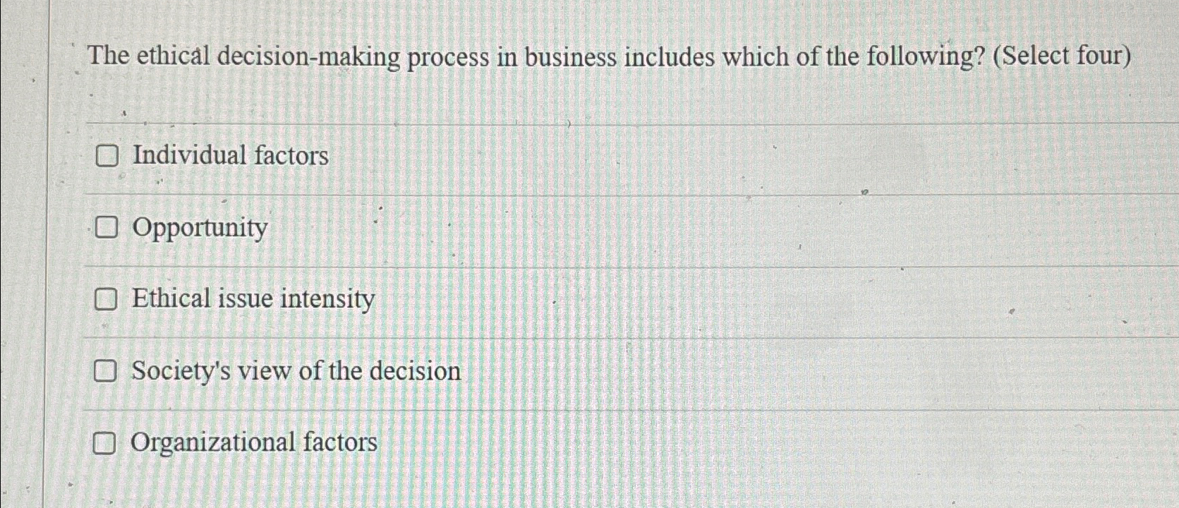 Solved The ethical decision-making process in business | Chegg.com