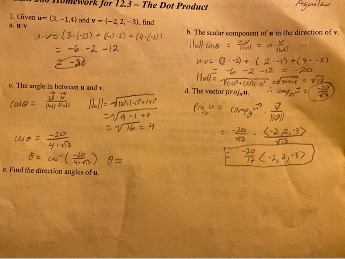 Solved A Uv I Do Homework For 12 3 The Dot Product Agu Chegg Com