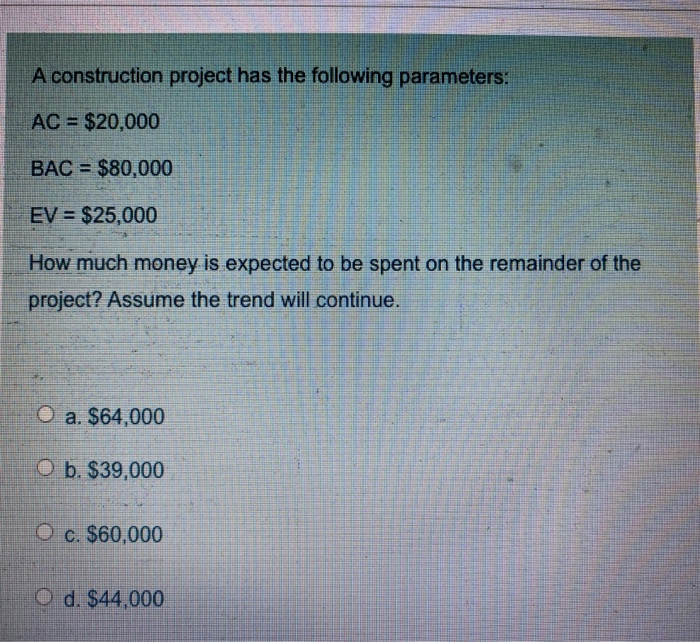 Solved A Construction Project Has The Following Parameters: | Chegg.com