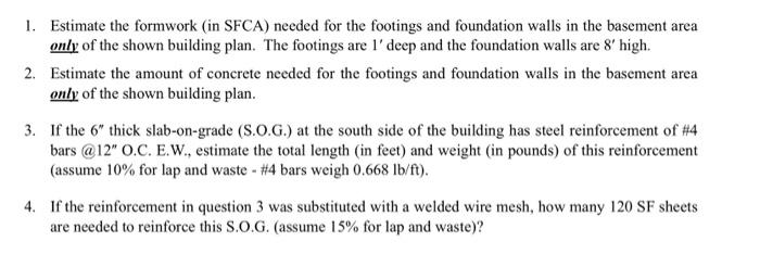 Solved 1. Estimate the formwork (in SFCA) needed for the | Chegg.com