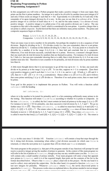 Solved CSE 20 Beginning Programming in Python Programming | Chegg.com