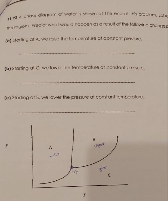 Solved 11.92 A phase diagram of water is shown at the end of | Chegg.com