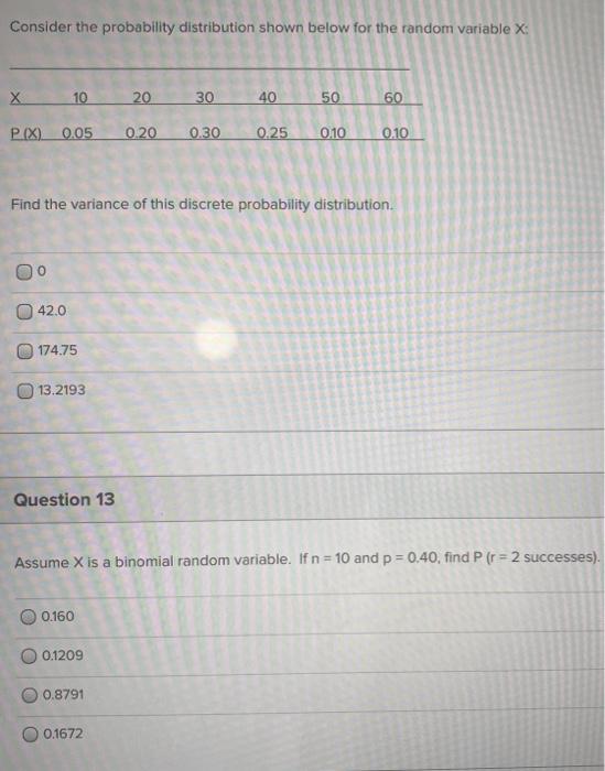 Solved Consider the probability distribution shown below for | Chegg.com