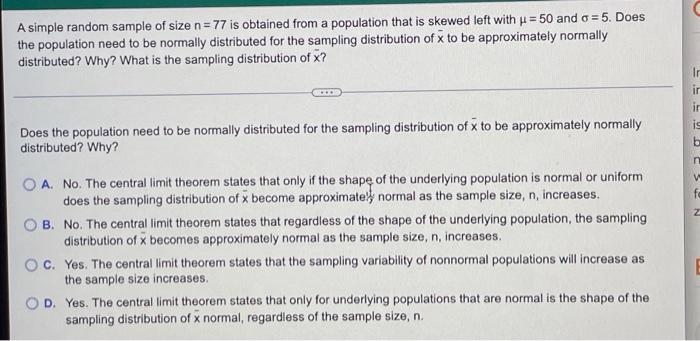 Solved A simple random sample of size n= 77 is obtained from | Chegg.com