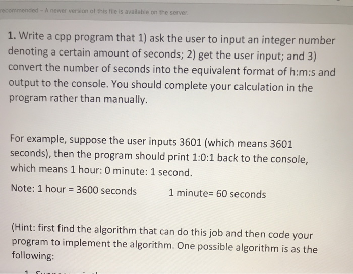 Solved recommended - A newer version of this file is | Chegg.com