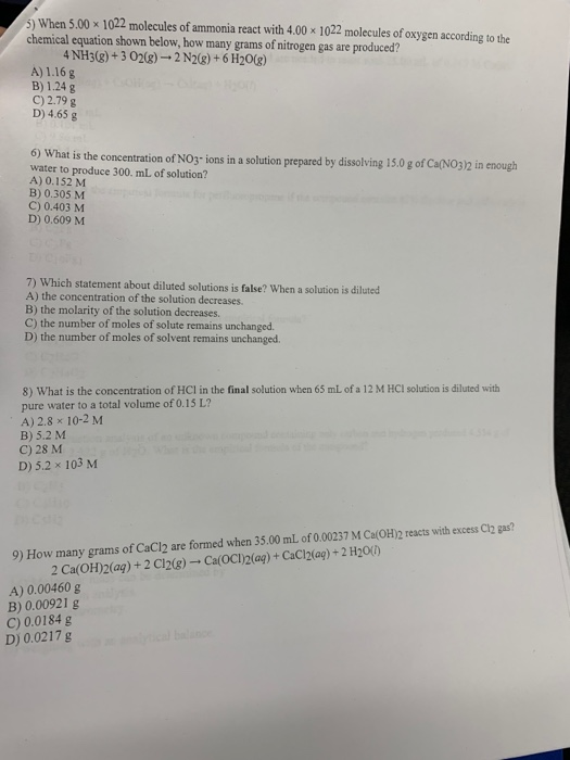 Solved 5) When 5.00 x 1022 molecules of ammonia react with | Chegg.com