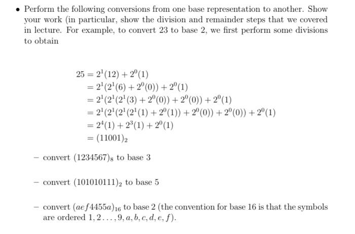 Solved • Perform the following conversions from one base | Chegg.com