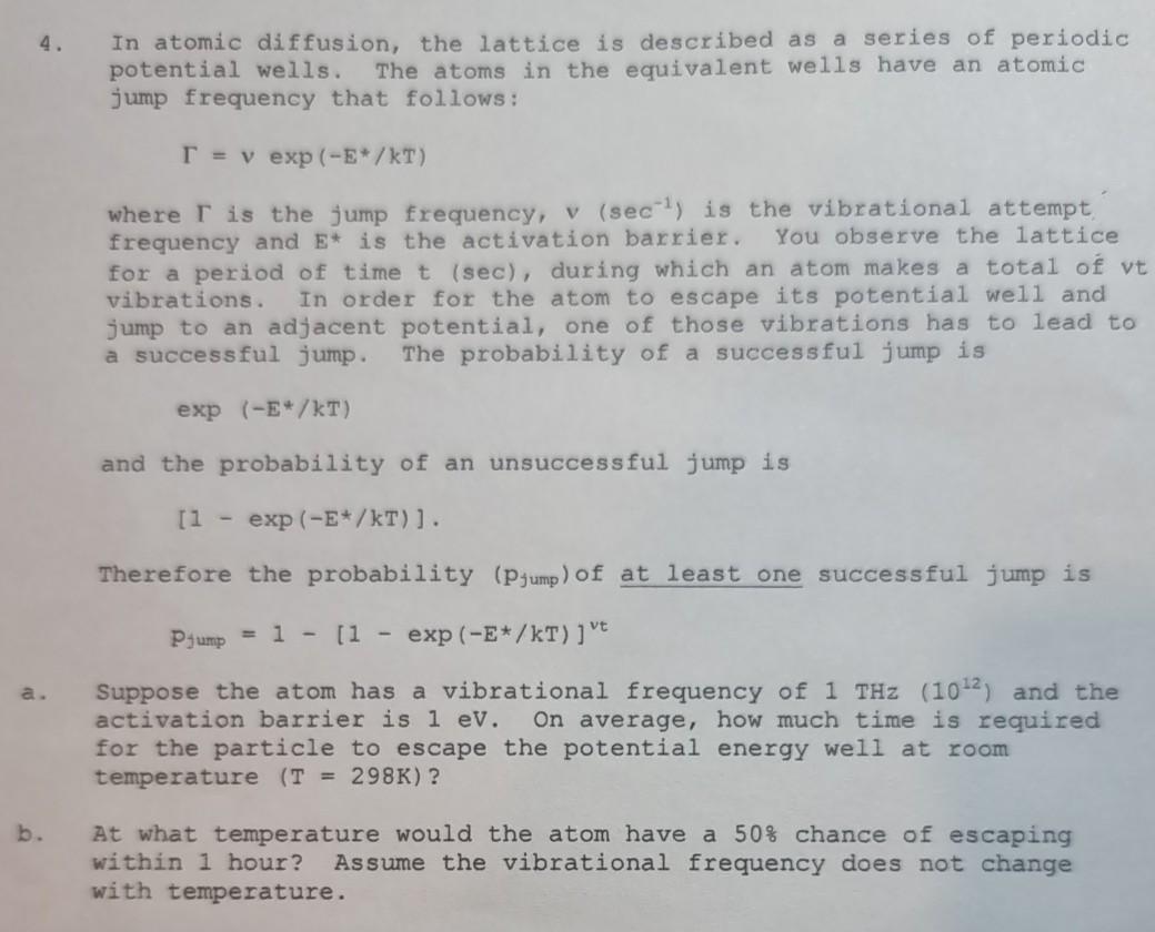 Solved In atomic diffusion, the lattice is described as a | Chegg.com