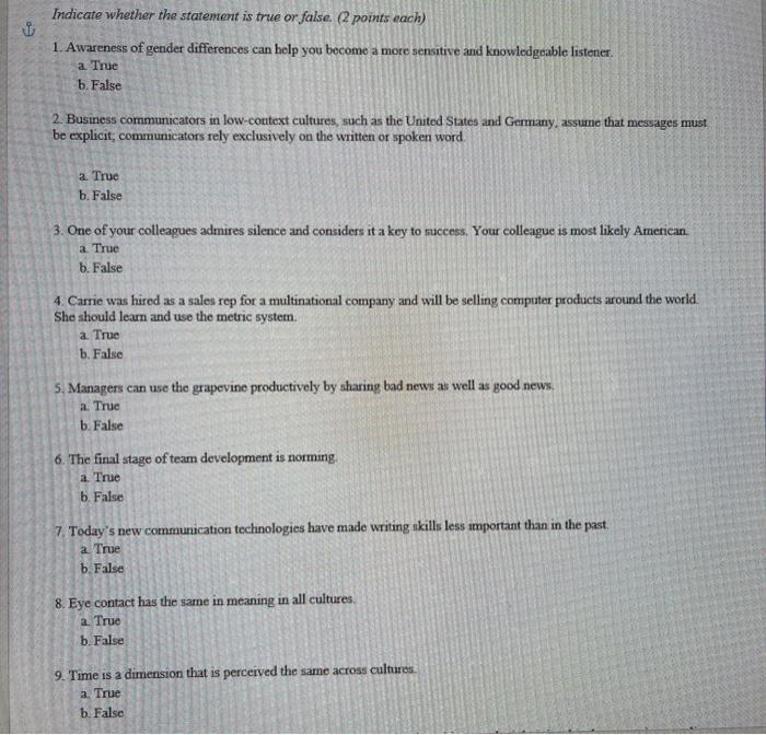 Solved Indicate whether the statement is true or false. (2