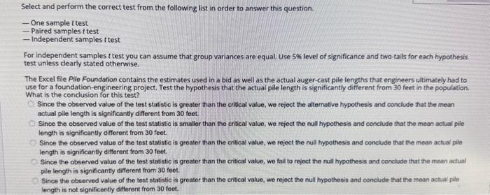 Solved Select And Perform The Correct Test From The Chegg Com