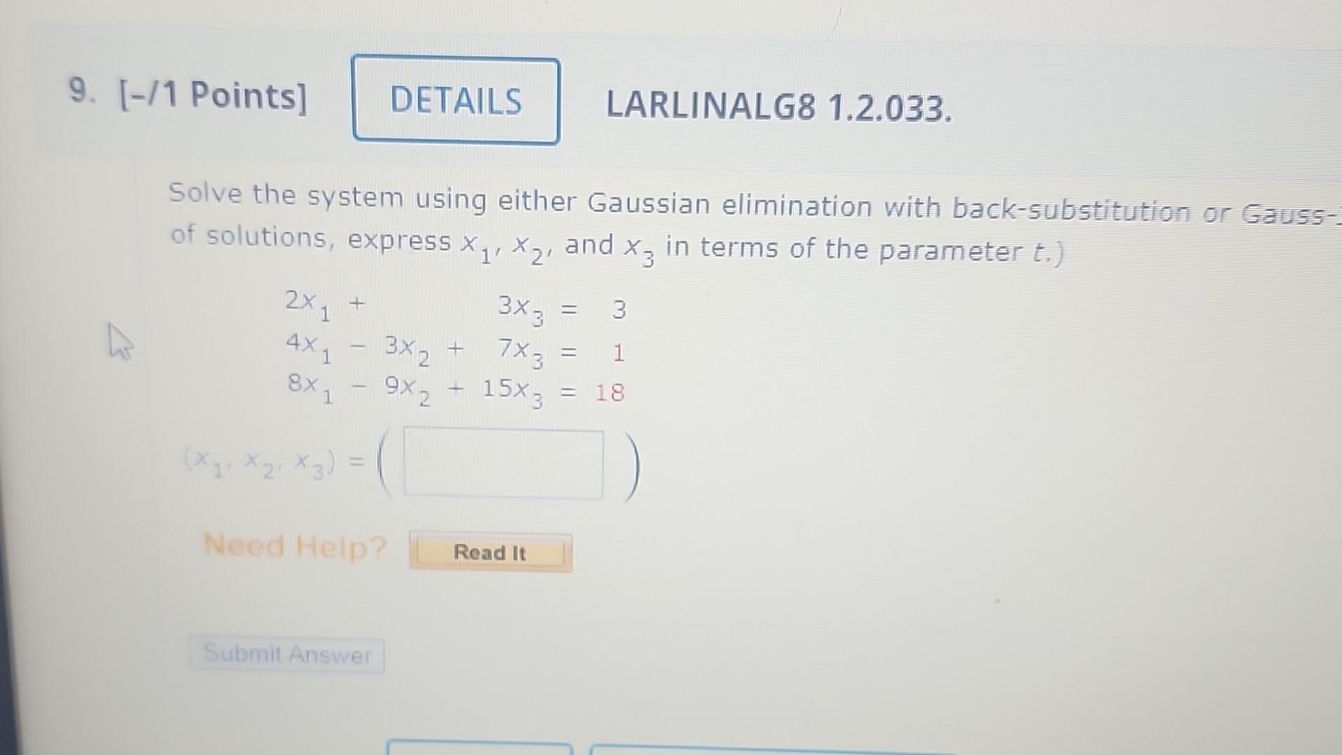 Solved Solve the system using either Gaussian elimination | Chegg.com
