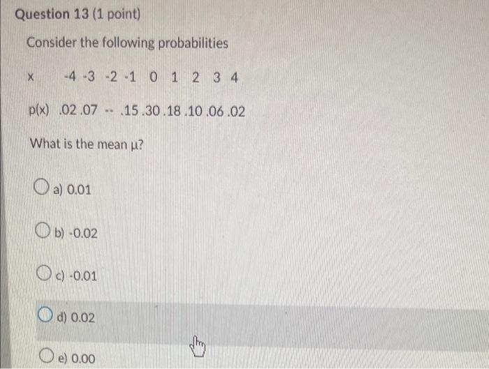 Solved Question 11 (1 point) Consider the following | Chegg.com