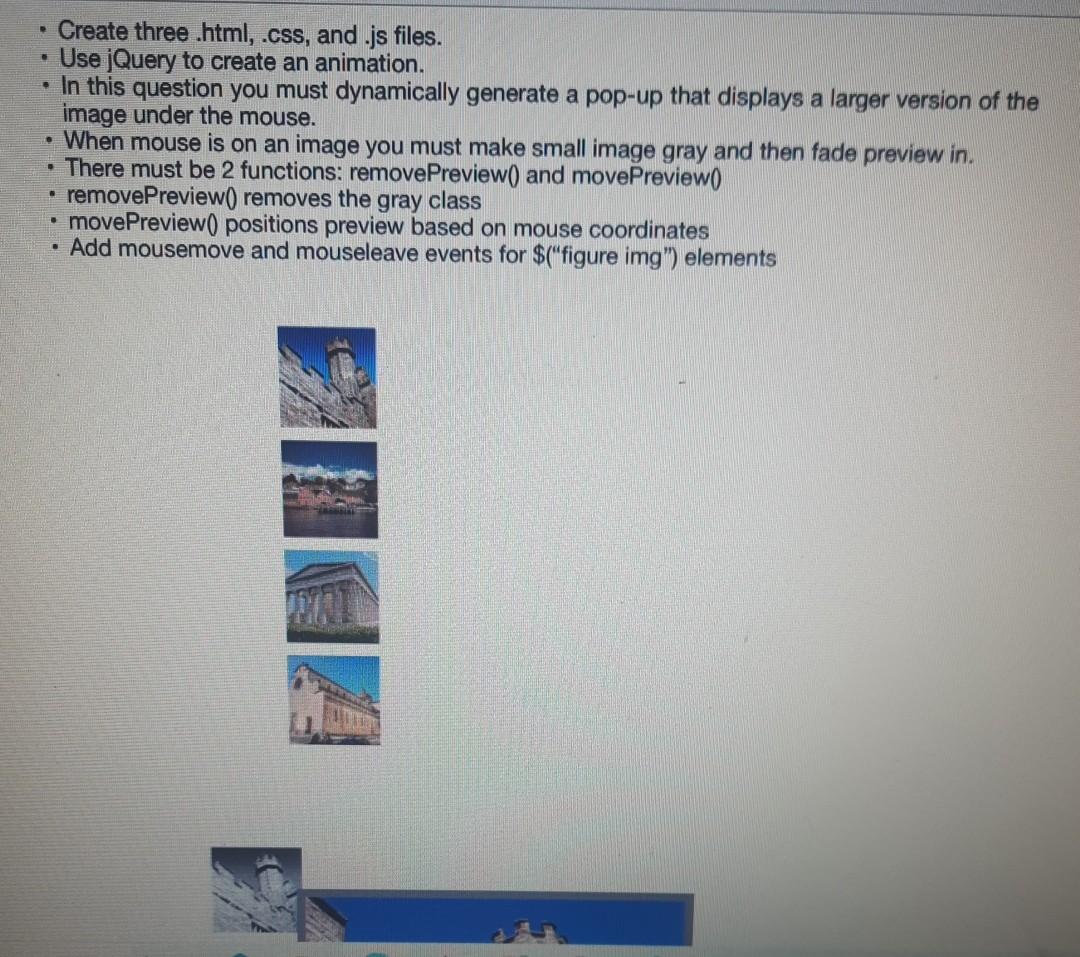 Solved Create three.html, .css, and .js files. Use jQuery to | Chegg.com