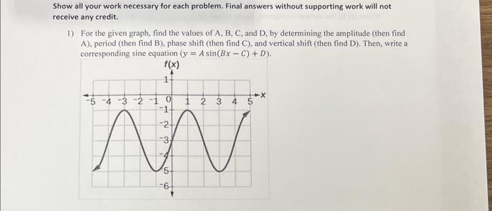 Solved Show all your work necessary for each problem. Final | Chegg.com