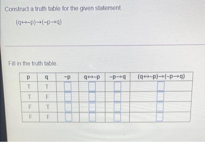 Solved Construct a truth table for the given statement | Chegg.com