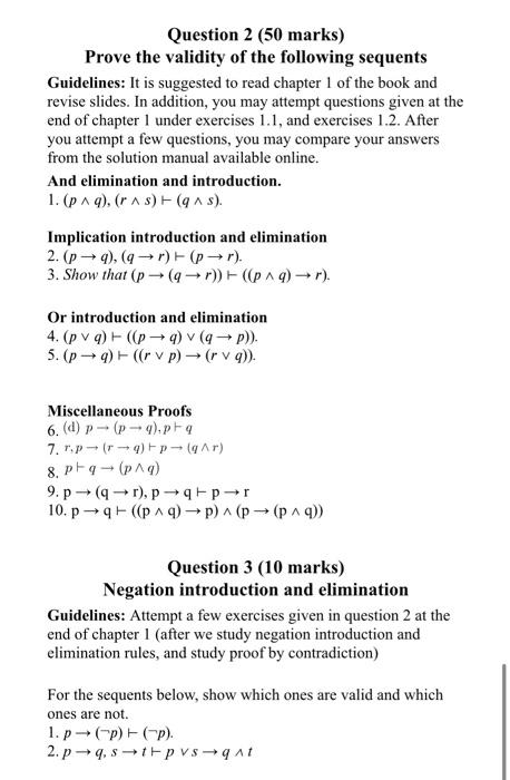 Solved Prove The Validity Of The Following Sequents | Chegg.com