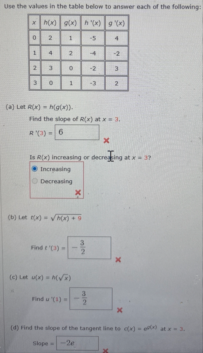 Solved Use the values in the table below to answer each of | Chegg.com