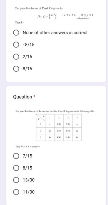 Solved The jount distribution of X and Y is given by: | Chegg.com