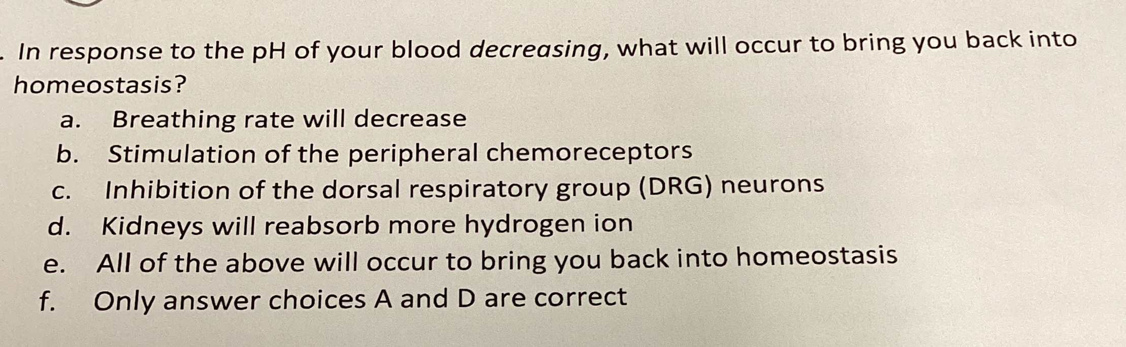 Solved In response to the pH ﻿of your blood decreasing, what | Chegg.com