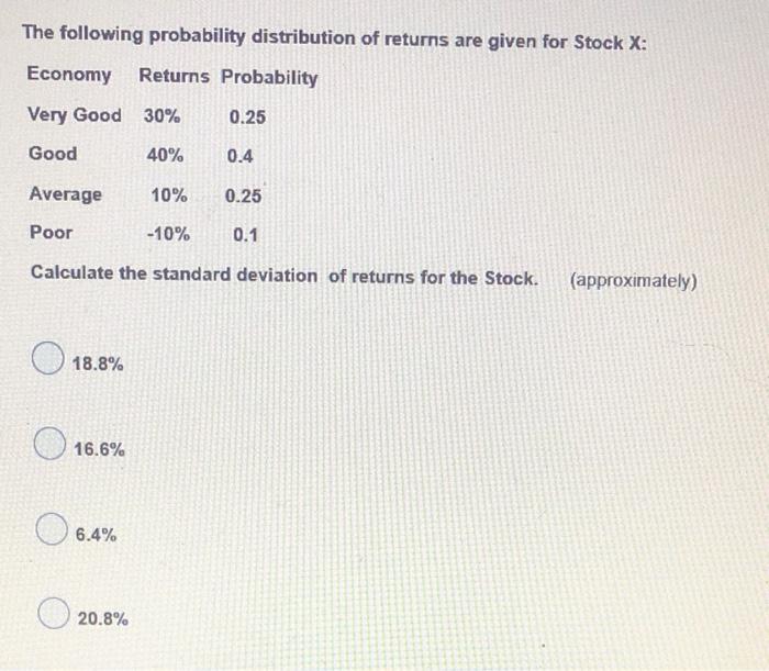 Solved The following probability distribution of returns are | Chegg.com