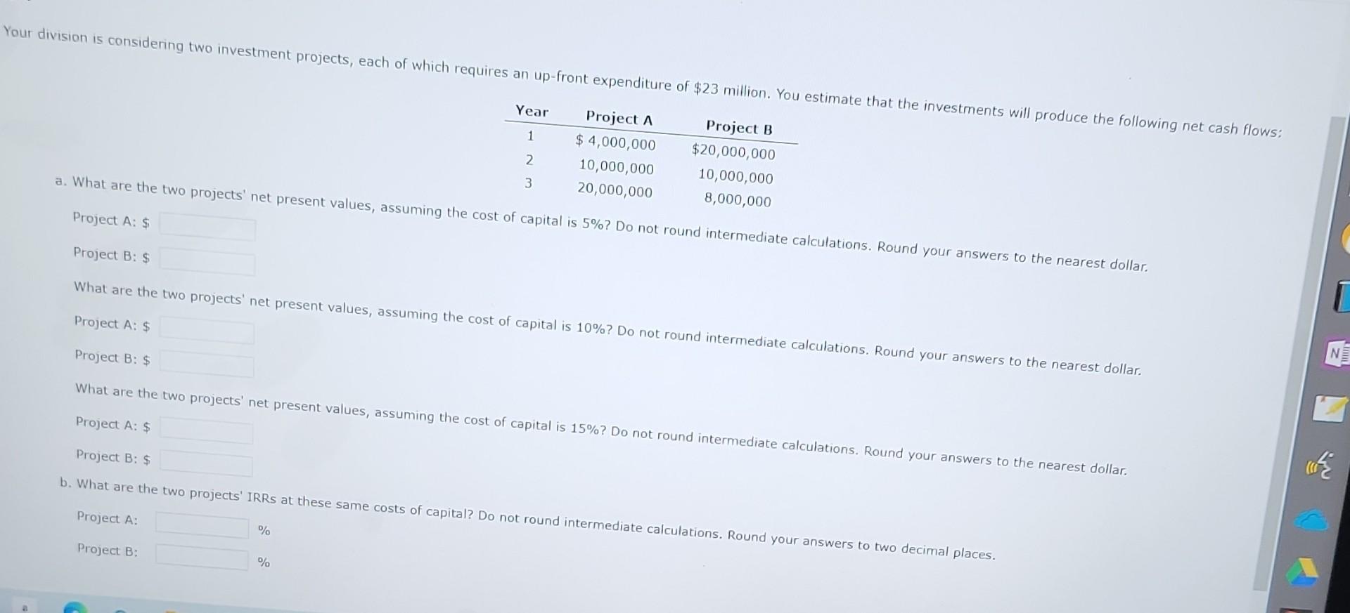 Solved Project A: $ Project A: $ Project A: $ Project B: $ | Chegg.com