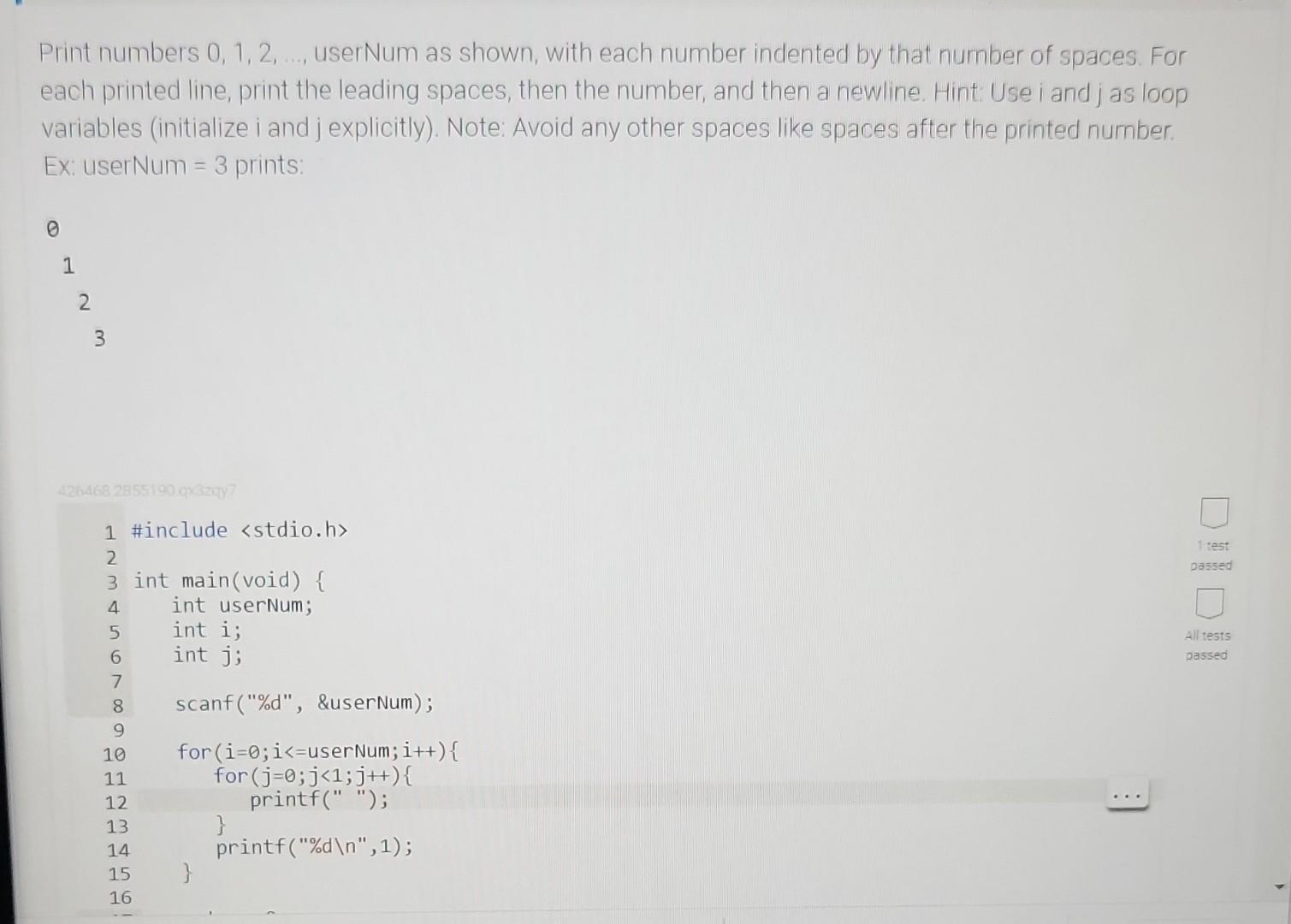 Solved Print Numbers 0 1 2 UserNum As Shown With Chegg