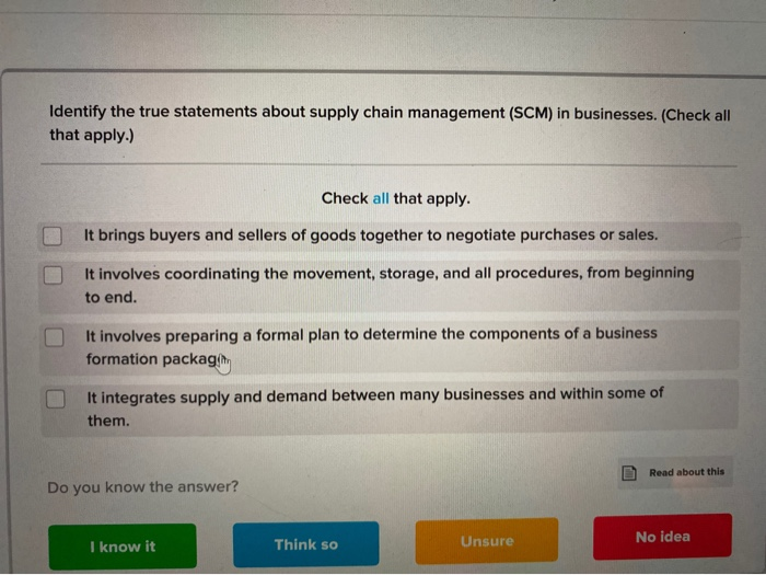 Solved Identify The True Statements About Supply Chain | Chegg.com