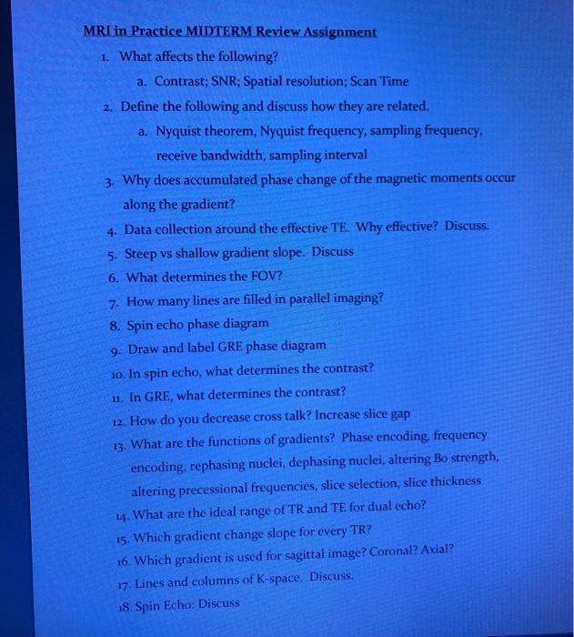 Solved MRI in Practice MIDTERM Review Assignment 1. What | Chegg.com